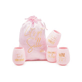 Silli Goose Silicone Stemless Wine Glasses Pink- 4 Pack